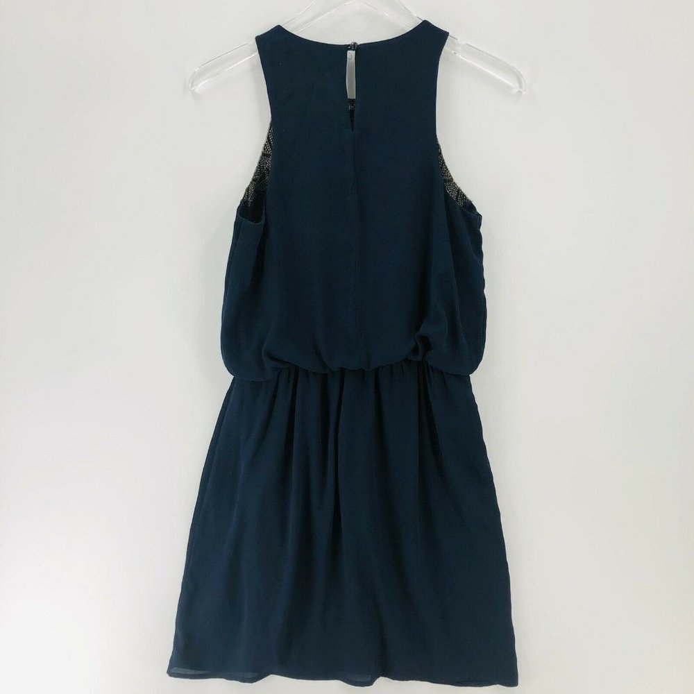Jodi Kristopher Dress Small Navy Blue Tribal Embroidery Sleeveless Mini Boho - Picture 3 of 11